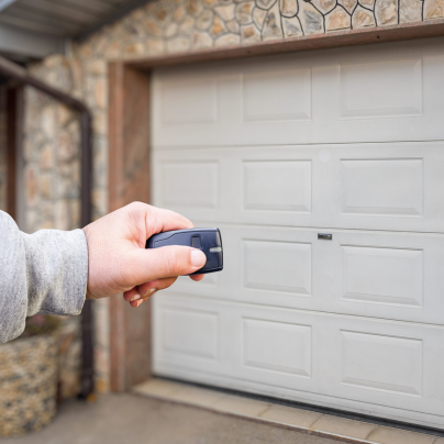 Palm Springs security key fob pointing to a garage door
